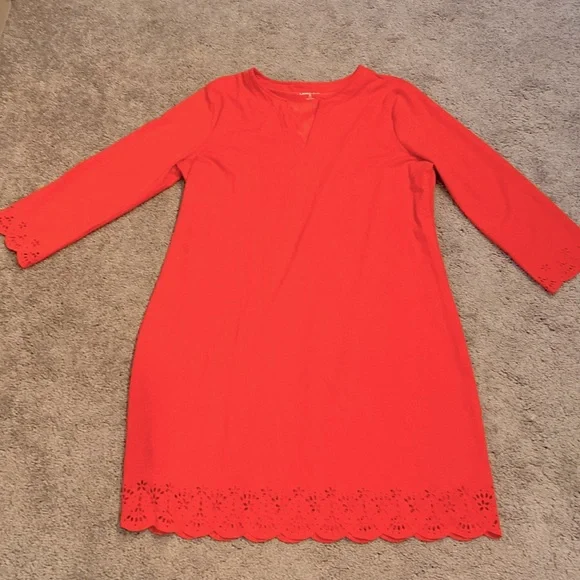 Lands' End | Dresses | Lands End Womens Red Shift Dress W Laser Cut Trim Sz  M Medium | Poshmark